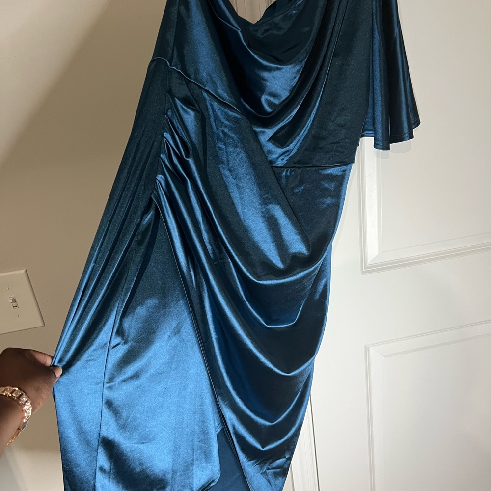 Elegant Turquoise Satin Dress